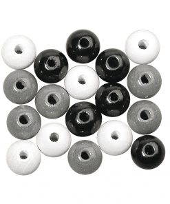 10mm polished wooden beads in black & white tones
