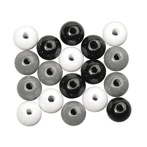 14mm Polished Wooden Beads in Black & White Tones