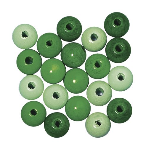 14mm Polished Wooden Beads Green Tones