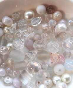 Mixed Glass Beads - White/Clear x 50g
