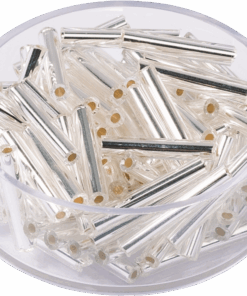15mm Glass Bugle Beads - Silver x 15g