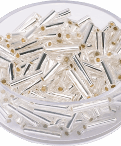 9mm Glass Bugle Beads - Silver x 16g